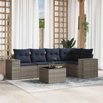 vidaXL Vidaxl Set Divani Da Giardino 6 Pz Con Cuscini Grigio In