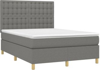 vidaXL Vidaxl - Cama Box Spring Colch&oacute;n Y Luces Led Tela Gris Oscuro 140x190 Cm