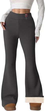 Generic High Waist Pocket Flared Trousers Inseam Womens Yoga Pants Bootleg Pant Womens Thermal Leggings for Women Thermal Legging Women Thick Fleece Lined Leg