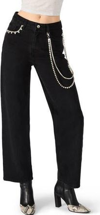 Steve Madden Swift Rhineston Chain Ankle Straight Leg Jeans in Black at Nordstrom Rack, Size 28