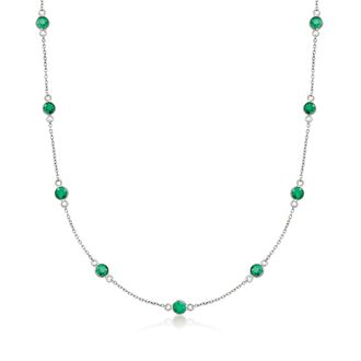 Ross-Simons Emerald Station Necklace in Sterling Silver