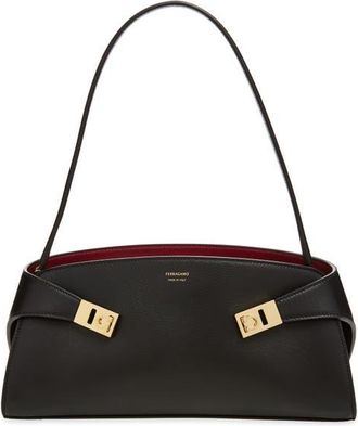 Ferragamo Hug Leather East/West Shoulder Bag in Nero Borgogna at Nordstrom