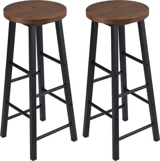 Woltu Woltu 2x Taburete De Bar Muebles Cocina Silla De Comedor Taburete Alto Para Salon Cocina Estructura De Metal Mdf Marrone Oscuro