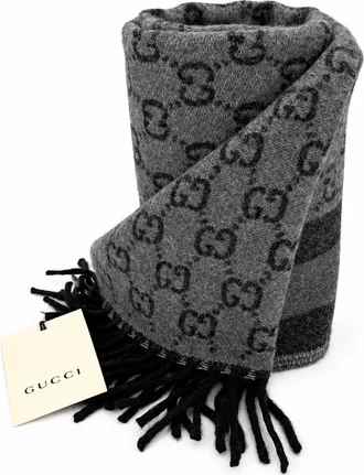 Gucci Monogram Wool Scarf - Gray