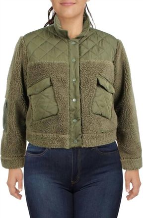 Rails Womens Peyton Quilted Mixed Media Teddy Coat In Green