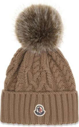 Moncler Beige Logo Beanie Cap