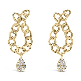 House of Brilliance 14K Yellow Gold Plated.925 Sterling Silver 1/10 Cttw Diamond Chain Link Teardrop Dangle Earrings