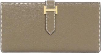 Herm&egrave;s Etoupe Gray Chevre Leather Long Wallet (Bi-Fold) (Pre-Owned)
