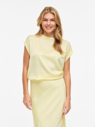Vila Kurzarmshirt VILA VIELLETTE S/S SATIN TOP - NOOS, Damen, Gr. 38, pastel gelb, Satin, Obermaterial: 100% Polyester, unifarben, regular fit normal, Rund