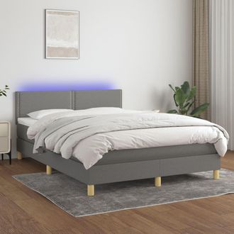 vidaXL Vidaxl - Cama Box Spring Colch&oacute;n Y Luces Led Tela Gris Oscuro 140x200 Cm