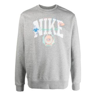 Nike Mens Nike Logo Pattern Printing Pullover Round Neck Long Sleeves Gray DR8033-063