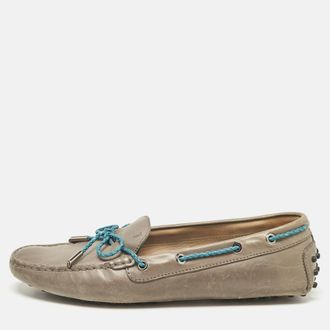 Tod's Tods Grey/blue Leather Braided Bow Slip On Loafers