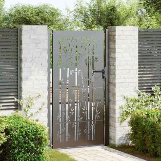 vidaXL Puerta De Jard&iacute;n, Puerta De Jard&iacute;n 105x75 Cm Dise&ntilde;o De Bamb&uacute; En Acero Cort&eacute;n Vidaxl