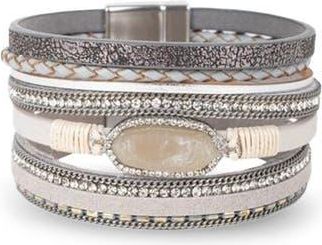 Saachi Stone Multi Layer Faux Leather Bracelet in Grey at Nordstrom Rack