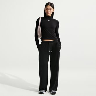 Nike Womens Nike Sportswear Chill Knit Mid-Rise Lightweight Open-Hem Pants in Black | IQ0092-010