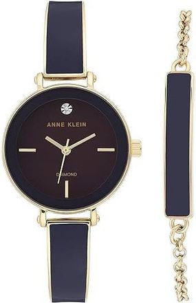 Anne Klein Genuine Diamond Dial Bangle Watch with Bracelet Set