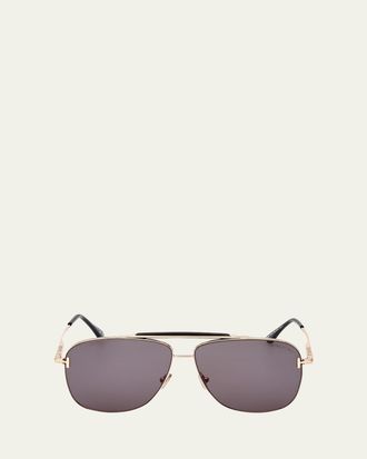 Tom Ford Jaden T Logo Metal Aviator Sunglasses