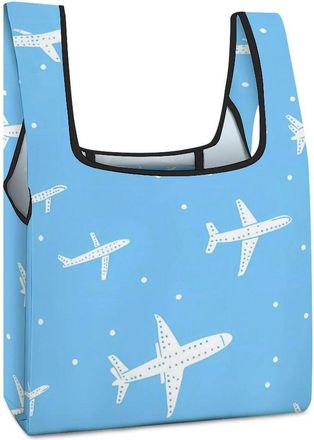 Generic Airplane Print Shopping Bag Reusable Grocery Tote Bag Foldable Handbag for Travel Picnic