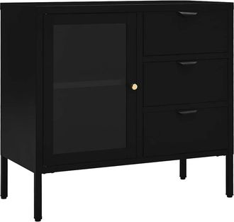 vidaXL Vidaxl - Aparador De Acero Y Vidrio Templado Negro 75x35x70 Cm
