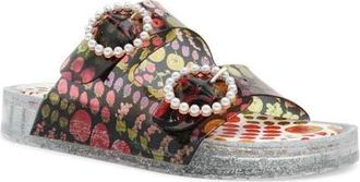 Betsey Johnson Landin Two-Strap Jelly Sandal in Black Multi at Nordstrom, Size 10