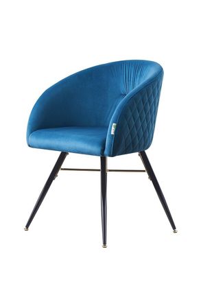 Life Interiors Single Vittorio Velvet Dining Chair with Black Metal Legs, Quilted Design Modern Accent Chair in Blue