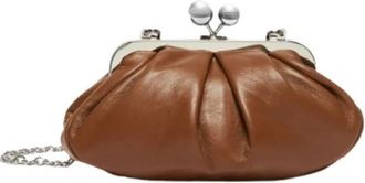 Max Mara Bruin leren schoudertas met koppelingssluiting - Dames - Clutches - Bruin - ONE Size - Leer - Tassen