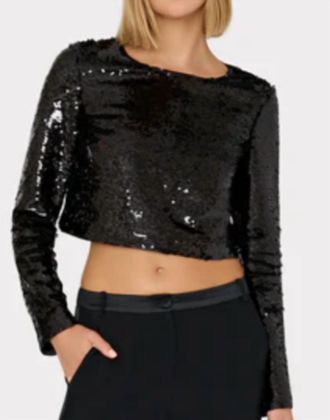 Milly Shailyn 3D Sequins Rosette Top In Black