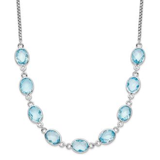 Diamond2Deal Sterling Silver Rhodium-plated Polished Blue Topaz Pendant Necklace