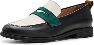 Cole Haan Stassi Penny Loafers Womens Shoes Black/Ivory Leather/Rainforest/Tobacco : 5.5 B - Medium