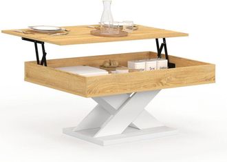 IDMarket Tavolino rettangolare con piano rialzabile in legno ALICIA e base bianca