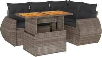 vidaXL Juego De Sof&aacute;s Jard&iacute;n Con Cojines 5 Pzas Rat&aacute;n Sint&eacute;tico Gris Vidaxl