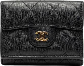 Chanel Pre-owned Wallets, female, Black, Size: ONE SIZE Pre-owned Caviar Leather Trifold Wallet