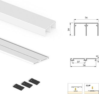 Emuca Kit De Herrajes Para Armario De 2 Puertas Correderas Y Cierre Suave Placard 74, Perfil Wave, Espesor 16mm, Tableros No Incluidos, Pintado Blanco - Emu