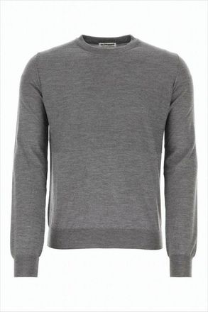 Jil Sander Grey Fine-Knit Wool Sweater With Ribbed Details