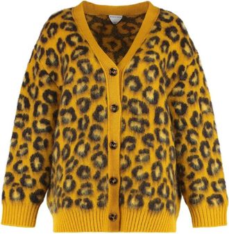 Bottega Veneta Leopard Print Mohair Blend Cardigan - Dames - Vesten - Veelkleurig - M - Truien & Vesten