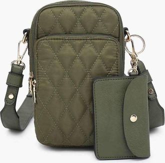 Jen & Co. Womens Parker Quilted 3 Compartment Crossbody Bag With Pouch In Olive