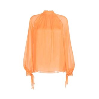 Roberto Cavalli Blouses, female, Orange, Size: XS Semi-Sheer Silk Blouse