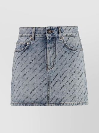 Balenciaga logo print denim mini skirt