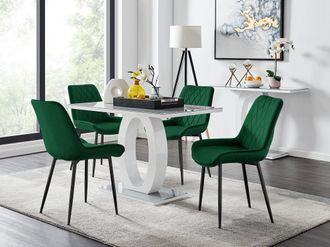 Furniturebox Giovani 4 Grey Dining Table & 4 Pesaro Black Leg Chairs in Green