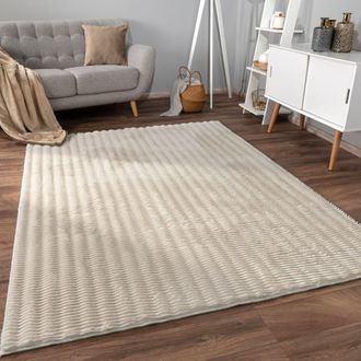 Paco Home Paco Home - Alfombra De Sala Con Pelo Corto, Estilo Escandinavo Abstracto Japandi Boho, Con Efecto 3d, Uni Crema 160x220 Cm, Crema