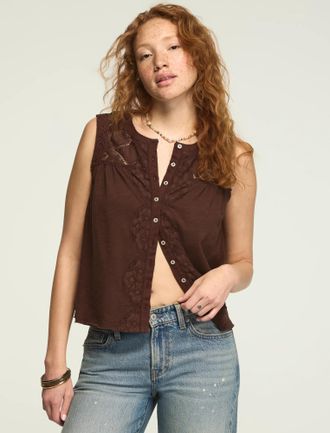 Lucky Brand Womens Lace Button Through Swing Tank