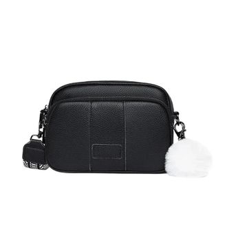 Generic Compatible For Women Female Handbag With Wide Shoulder Strap Hair Bulb Crossbody Sac(Black)