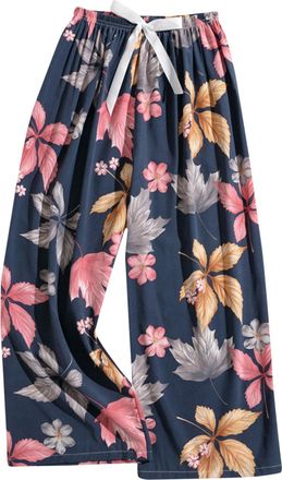 Generic Womens Pajama Bottoms Drawstring Elastic Waist Cropped Trousers Floral Printed Wide Leg Lounge Pants Casual Loose Fit Comfortable Sleep Pants for All 