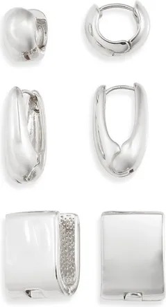 Nordstrom Set of 3 Geometric Hoop Earrings in Silver at Nordstrom