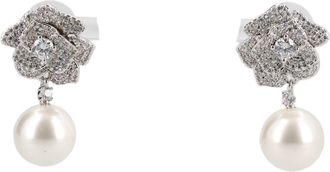 Self Portrait Silver-Tone Zircon ABS Pearl Drop Earrings