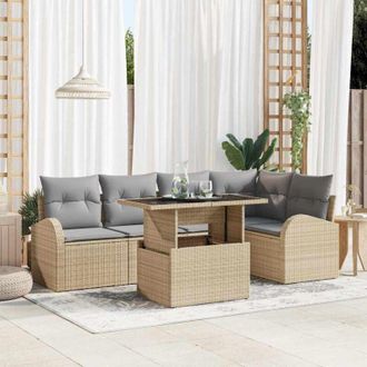vidaXL Conjunto De Sof&aacute; De Jard&iacute;n Con Coj&iacute;n 6 Pcs Beige Y Gris Claro Vidaxl