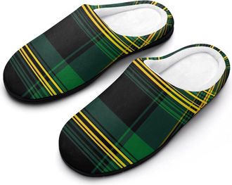 Generic Green Yellow Buffalo Scottish Tartan Plaid Checkered Fashion Cotton Slippers for Women Memory Foam House Slippers Non-Slip House Bedroom Shoes