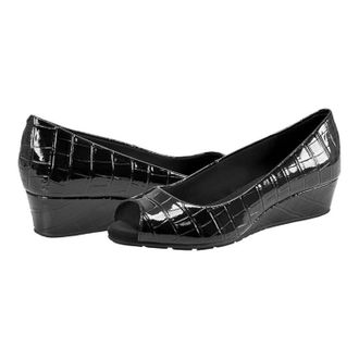 Bandolino Candra Pump Black Croco Slip-On Wedge Heel HTAT860