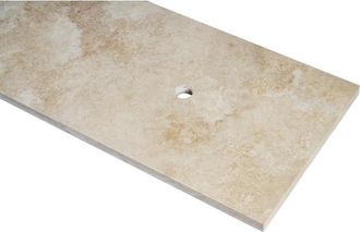 Saniclass Travertine Topblad - 140x46cm - zonder kraangaten - 2 sifon-uitsparingen - gemeleerd natuursteen