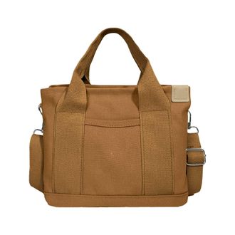 Generic Small Solid Bag Cute Canvas Bag Fashionable Convenience Bag Temperament Handbag Portable Storage Bag Shoulder Handbag with Multiple Compartments (Brow